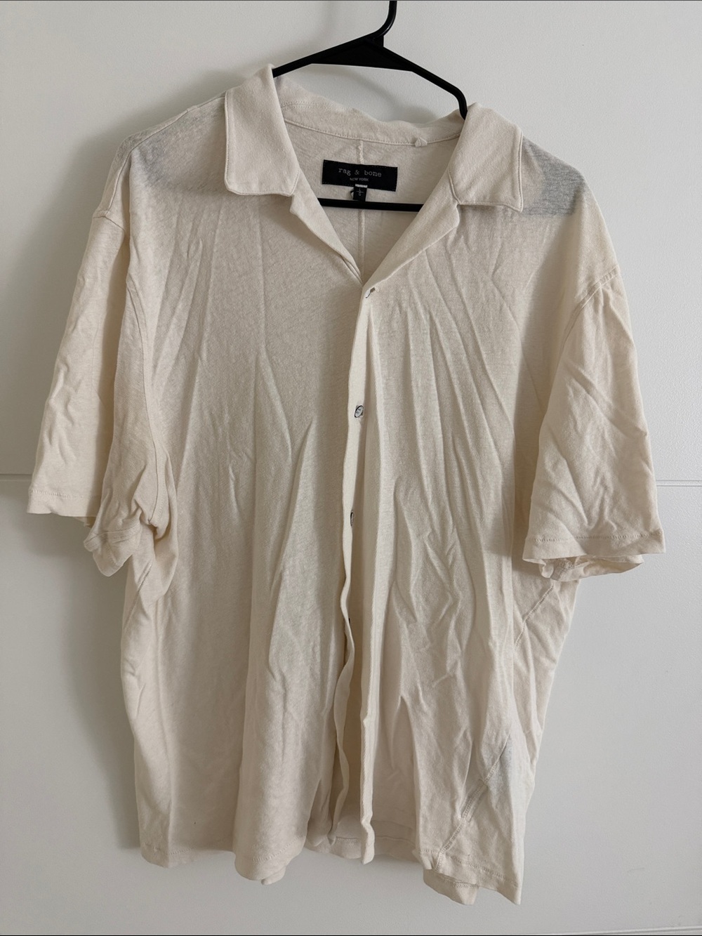 Rag & Bone Men’s Cream Short Sleeve Button-Up Shirt